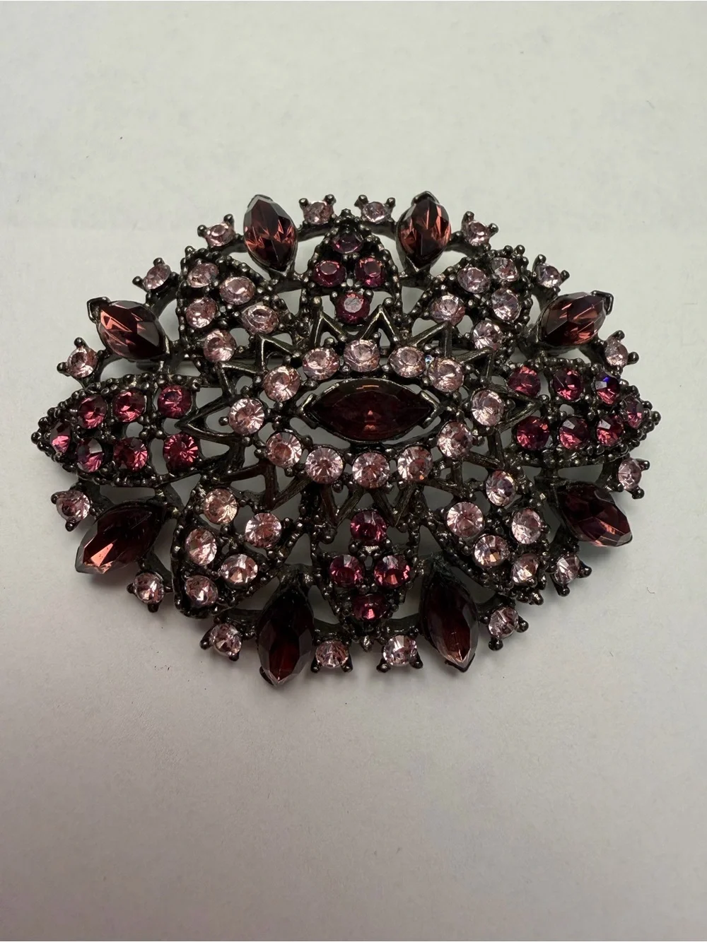Vintage Style Pink and Garnet Crystal Brooch